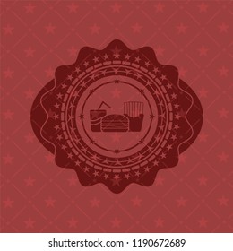 fast food icon inside red emblem. Retro