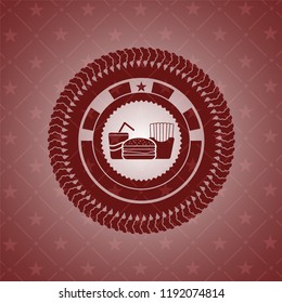 fast food icon inside red emblem