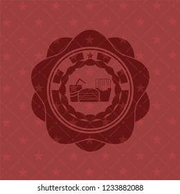 fast food icon inside red emblem. Vintage.