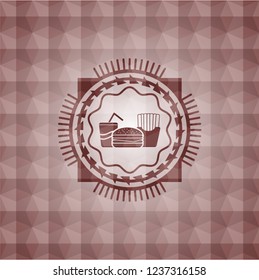 fast food icon inside red seamless geometric badge.