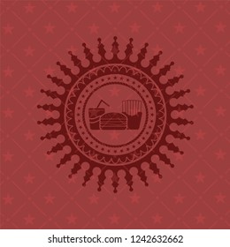 fast food icon inside red emblem. Retro