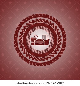 fast food icon inside red emblem. Vintage.