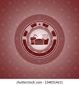 fast food icon inside red emblem