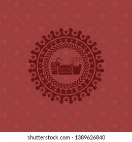 fast food icon inside red emblem
