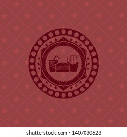fast food icon inside red emblem