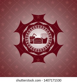 fast food icon inside red emblem. Retro