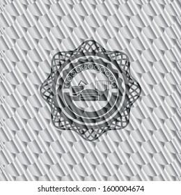 fast food icon inside shiny silver emblem. Scales pattern. Vector Illustration. Detailed.