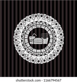 fast food icon inside silver shiny badge