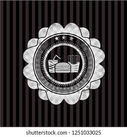 fast food icon inside silver badge