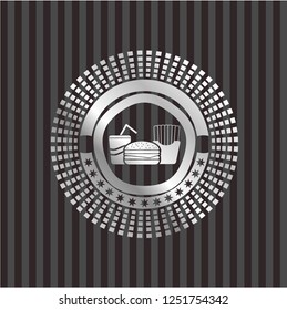 fast food icon inside silver emblem or badge