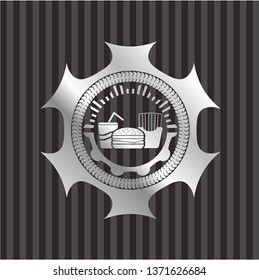 fast food icon inside silver shiny badge