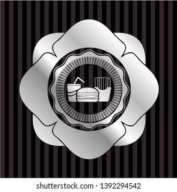 fast food icon inside silver badge or emblem