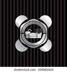 fast food icon inside silver shiny emblem