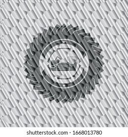 fast food icon inside silver emblem or badge. Scales pattern. Vector Illustration. Detailed.