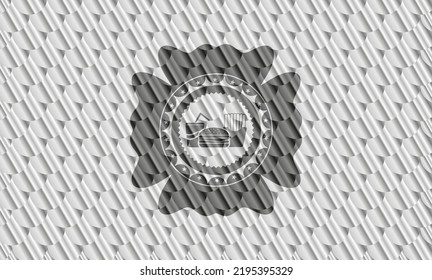 fast food icon inside silver badge or emblem. Scales pattern. Vector Illustration. Detailed. 