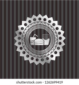 fast food icon inside silvery badge or emblem