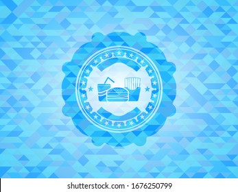 fast food icon inside sky blue mosaic emblem