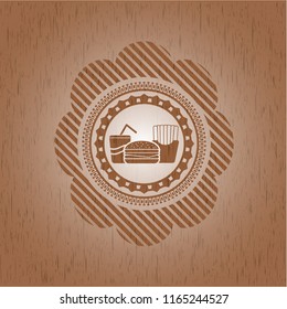 fast food icon inside vintage wood emblem