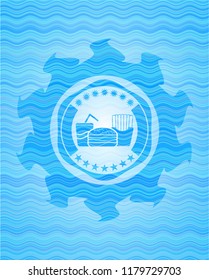 fast food icon inside water wave concept badge background.