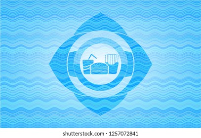 fast food icon inside water wave representation emblem background.