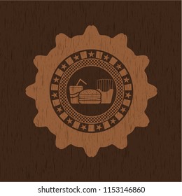 fast food icon inside wood signboards