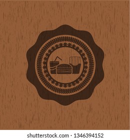 fast food icon inside wood emblem. Vintage.