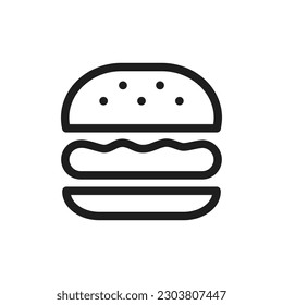 Fast food icon. Linear outline symbol. Simple sign burger isolated illustration on white background. Hamburger.