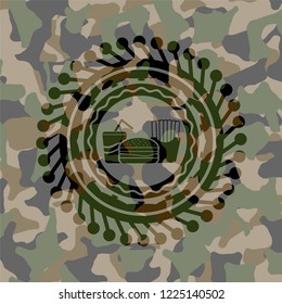 fast food icon on camo pattern