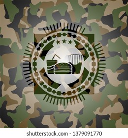 fast food icon on camo texture