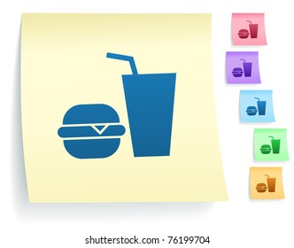 Fast Food Icon on Post It Note Paper Collection Original Illustration