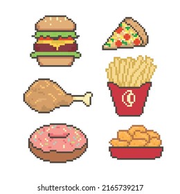 Fast Food Icon Pack in Pixel Art Vector Design Set