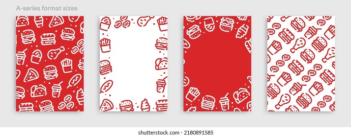 Fast food icon pattern background for graphic design.A-size vertical vector template set.