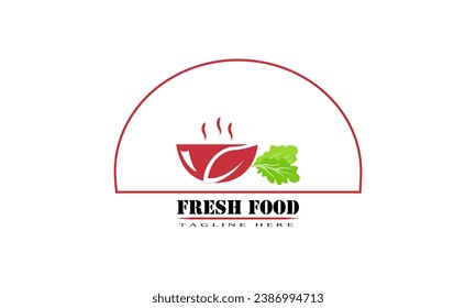 Fast food icon, with red bowl and fresh green vegetables sitting on the side