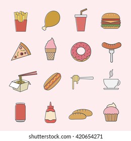fast food icon set