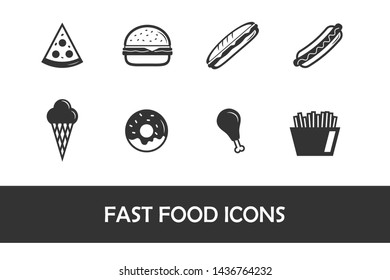 Fast food icon set - black and white set - vector illustration