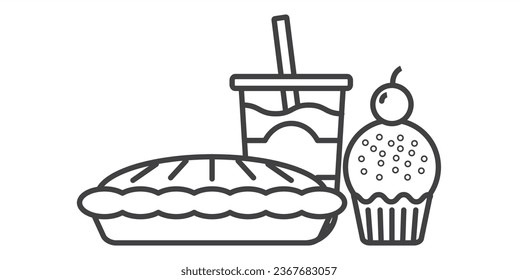 Fast food icon set. bread and drinks icons, Junk Food Icon vector illustration in simple line art design isolated on white background. Flat style of fast food icon,