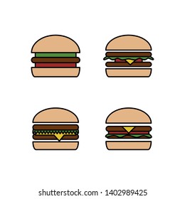 Fast food icon set. Burger, hamburger or cheeseburger logo.