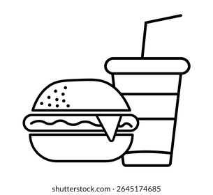 Fast food icon set. Burger sandwich pizza hot dog cola coffee sweets. fast food thin line icons.vector illustration on white background
