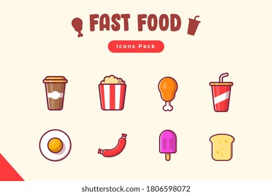 Fast Food Icon Set Cartoon Vector Icon Illustration. Food And
Drink Icon Concept Isolated Premium Vector. Flat Cartoon
Style.