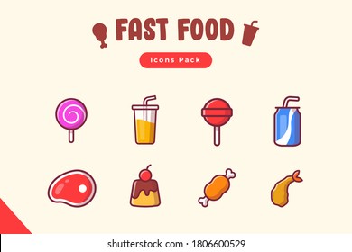 Fast Food Icon Set Cartoon Vector Icon Illustration. Food And
Drink Icon Concept Isolated Premium Vector. Flat Cartoon
Style.