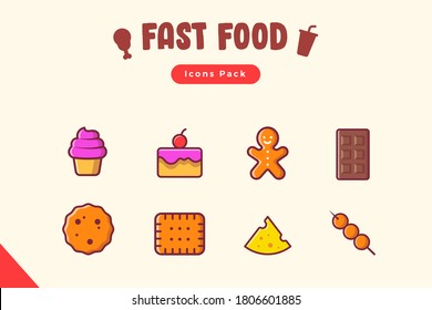 Fast Food Icon Set Cartoon Vector Icon Illustration. Food And
Drink Icon Concept Isolated Premium Vector. Flat Cartoon
Style.