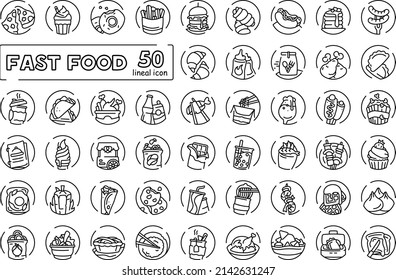 Fast Food Icon Set Cartoon Vector Icon Illustration. Food And Drink Icon Concept Isolated Premium Vector. Cartoon Lineal Style.