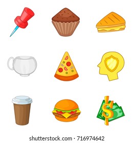Fast food icon set. Cartoon set of 9 fast food vector icons for web design isolated on white background