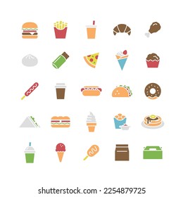 Fast food icon set (color).