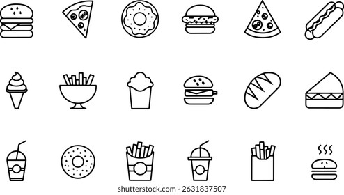 fast food icon set containing burger pizza hot .eps