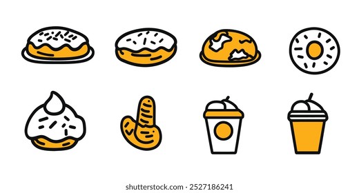 Fast food icon set, Comida e Culinária. Símbolos de vetor de minimalismo, conjunto de ícones de linha para design de telas móveis e de área de trabalho