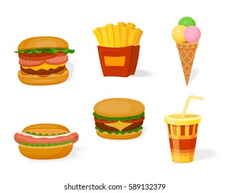 Fast food icon set. Decoration for greeting cards or other kind of design
