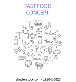 Fast food icon set. Flat Vector illustration line icons set for mobile, web and menu design. Street Food concept.