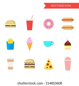 Fast food icon set. Flat design vector illustration.