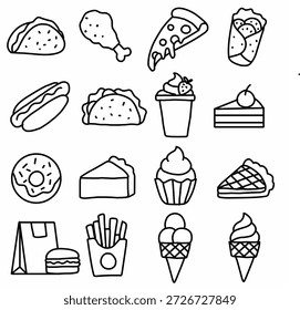 Diseño plano del conjunto del icono de la comida rápida.